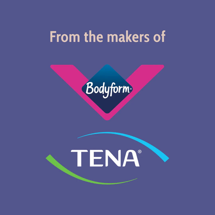 Logos of Bodyform and TENA on a blue background with text 'From the makers of'.