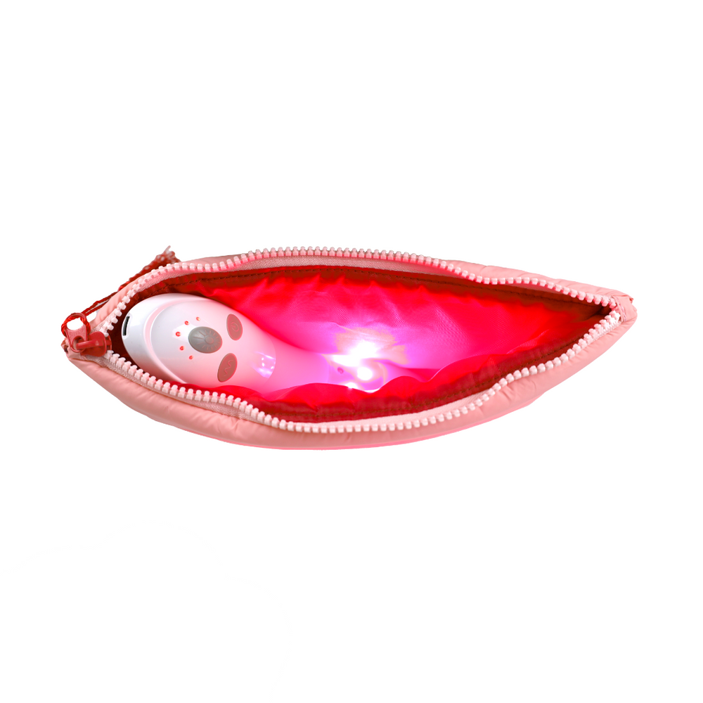 Pink padded puffer-style travel bag with modern, lightweight design on a light background.